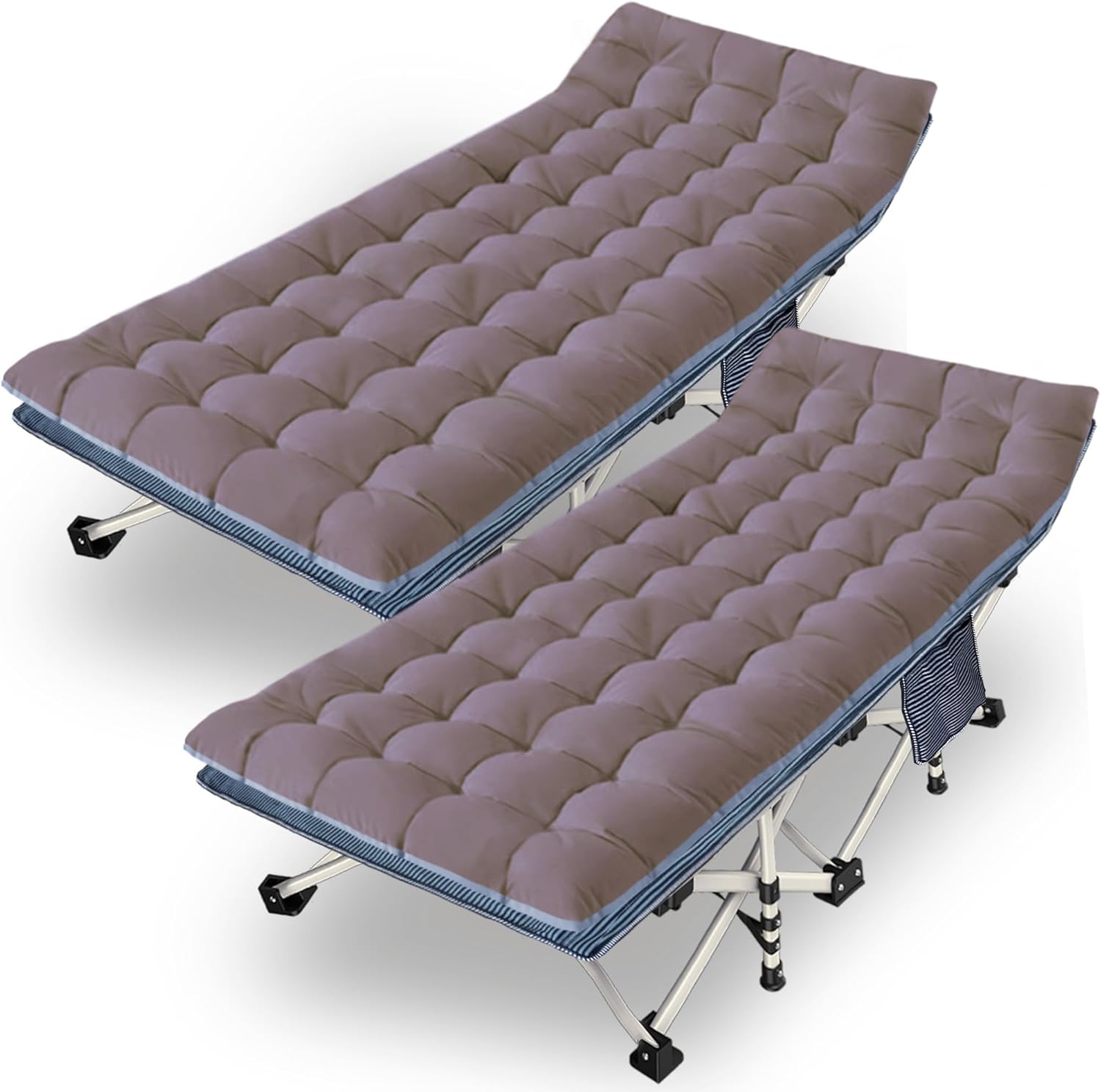 2 Pack Camping Cot with Mattress Comfortable Cot Bed Folding Cot Heavy Duty Cots for Sleeping with Carry Bag for Adults Kids Guest Bed Outdoor Indoor Home wourant