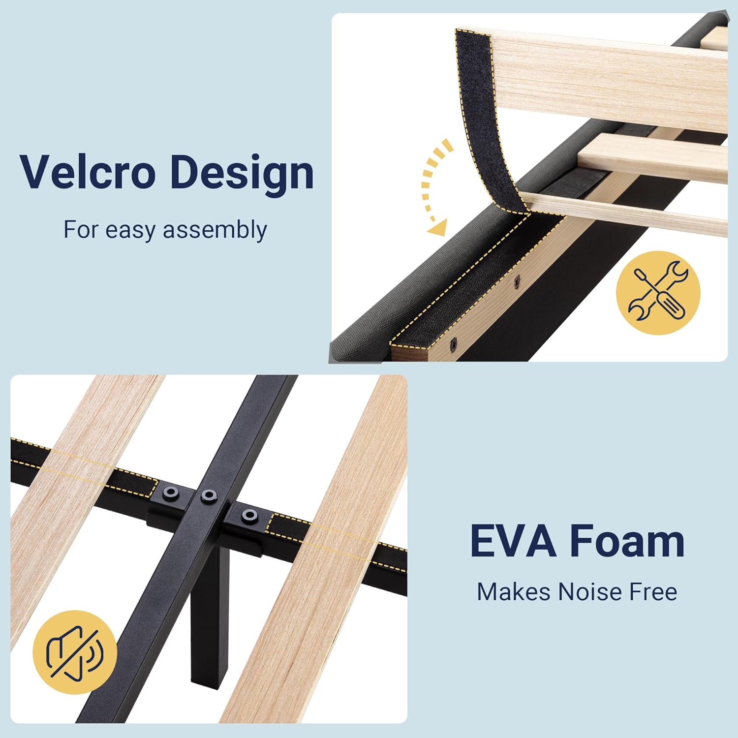 Allewie Queen Size Platform Bed Frame Fabric Upholstered Headboard Wooden Slats Support wourant