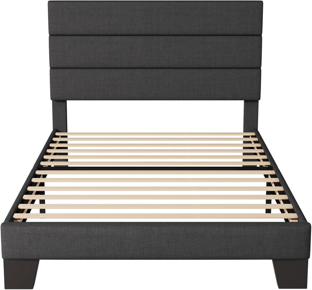 Allewie Queen Size Platform Bed Frame Fabric Upholstered Headboard Wooden Slats Support wourant