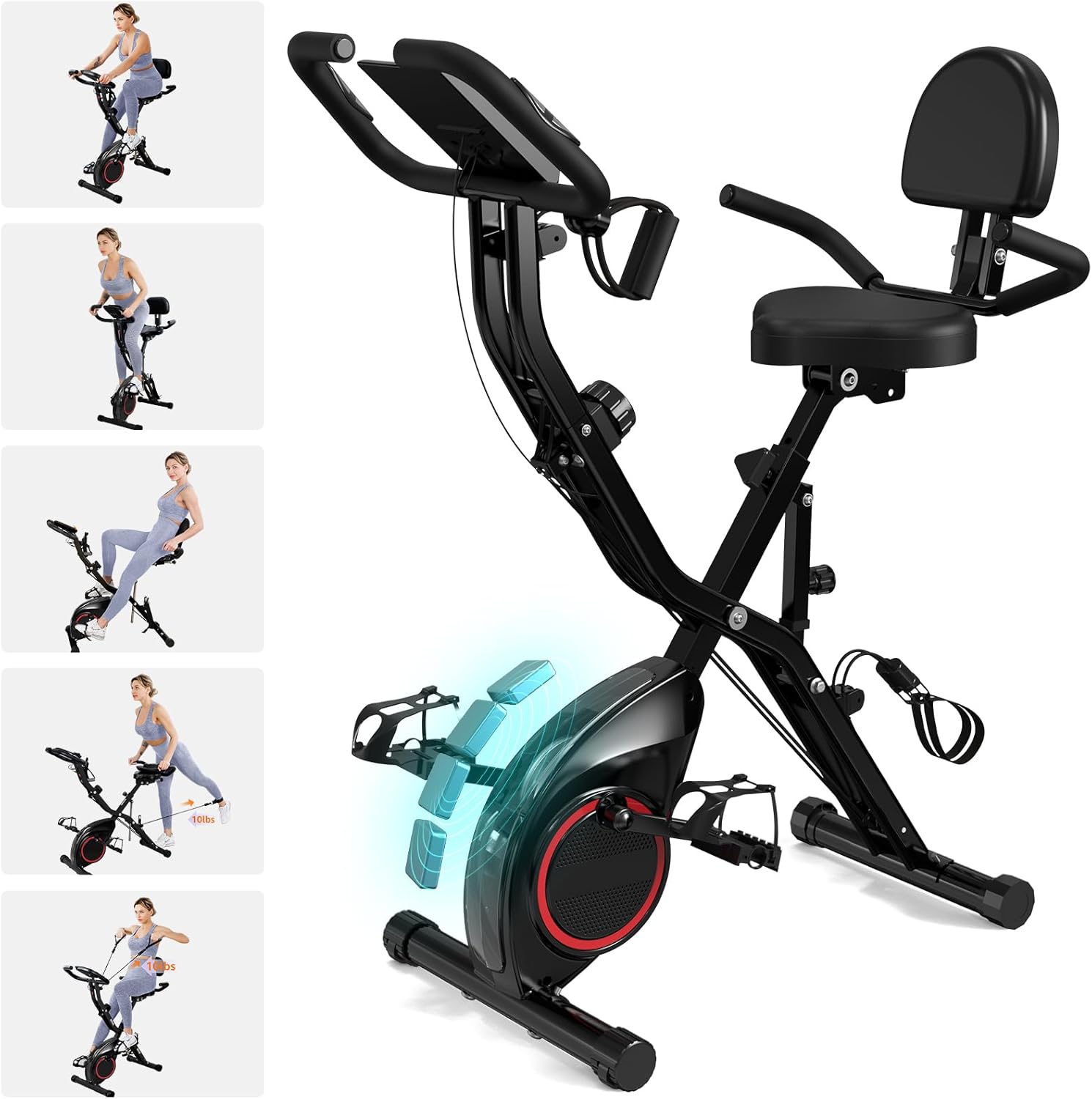 Foldable Exercise Bike Stationary Bikes for Home, 5 IN 1 Indoor Workout Bike, Cycling Bike with 16-Level Quiet Magnetic Resistance, 6.6 LBS Flywheel and 300LBS Capacity, 2025 Designed 817 X-bike wourant