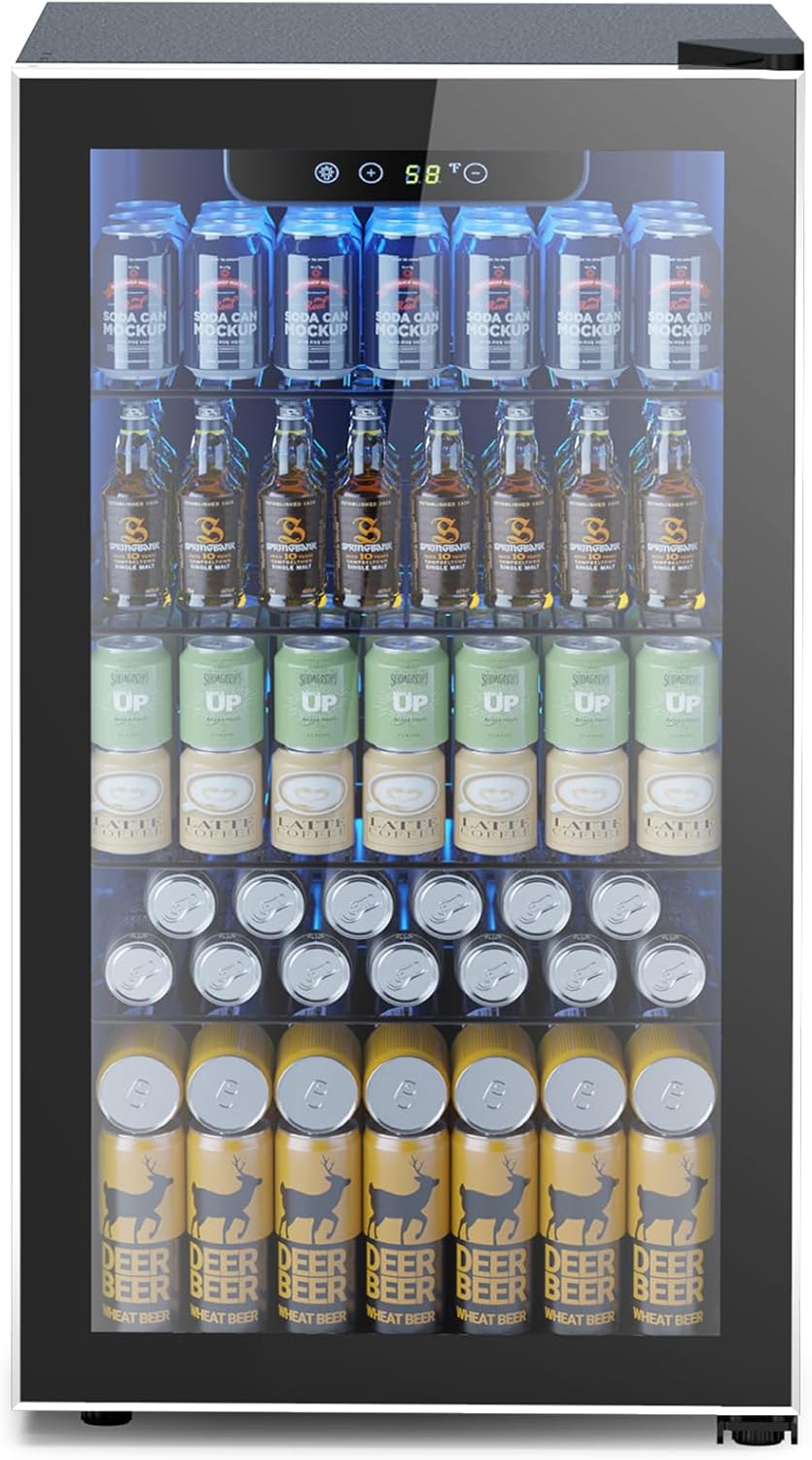 Electactic Mini Fridge 130 Can Beverage Refrigerator Cooler 3.2 Cu.Ft Drink Fridge wourant