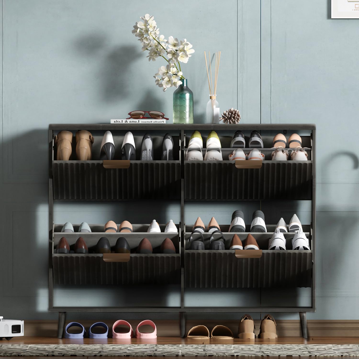 Shoe cabinet storage, modern independent storage cabinet entrance narrow shoe rack cabinet wourant