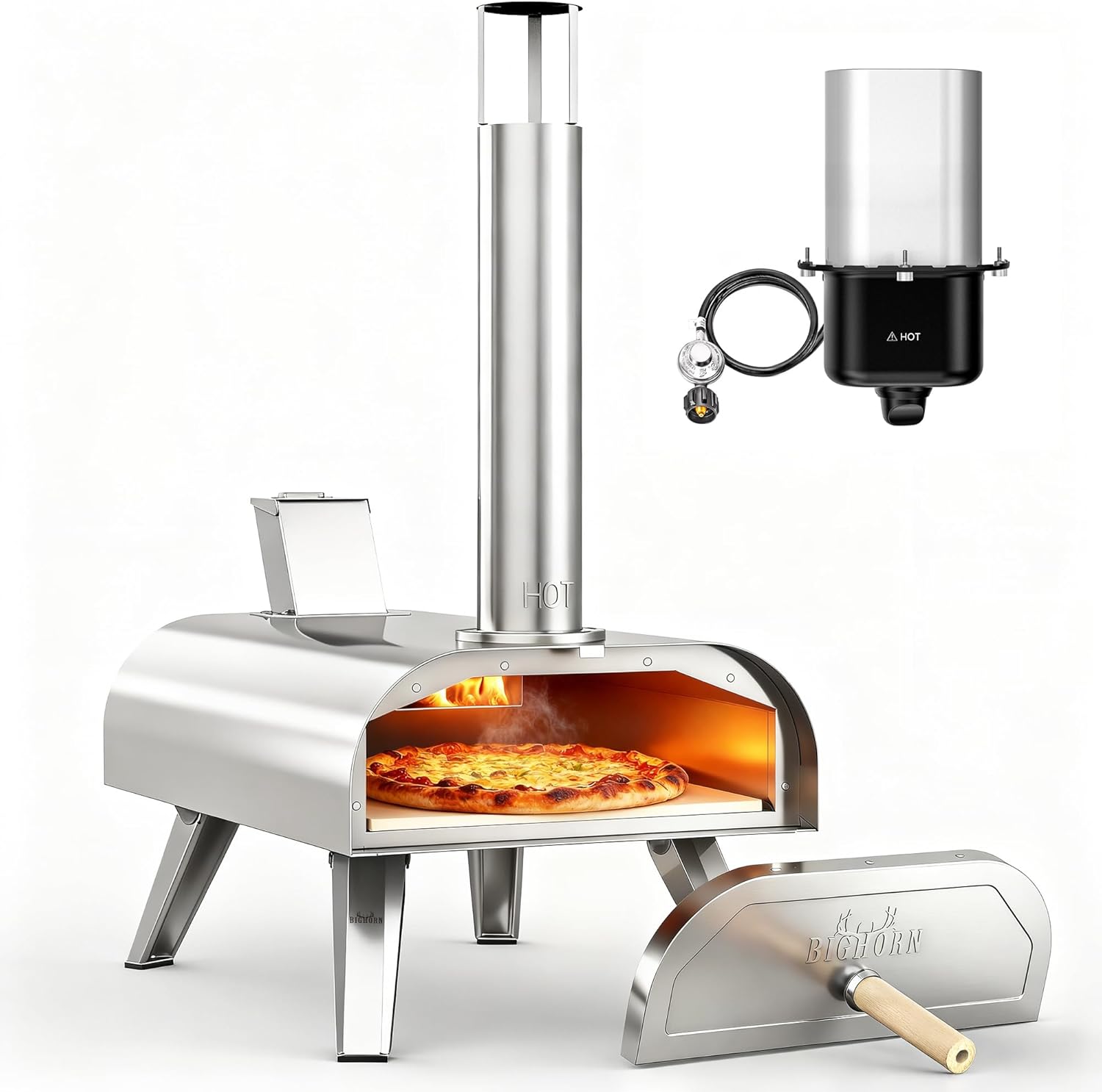 BIG HORN OUTDOORS 12" Multi-Fuel Outdoor Pizza Oven 3-in-1 Wood-Fired, Gas wourant