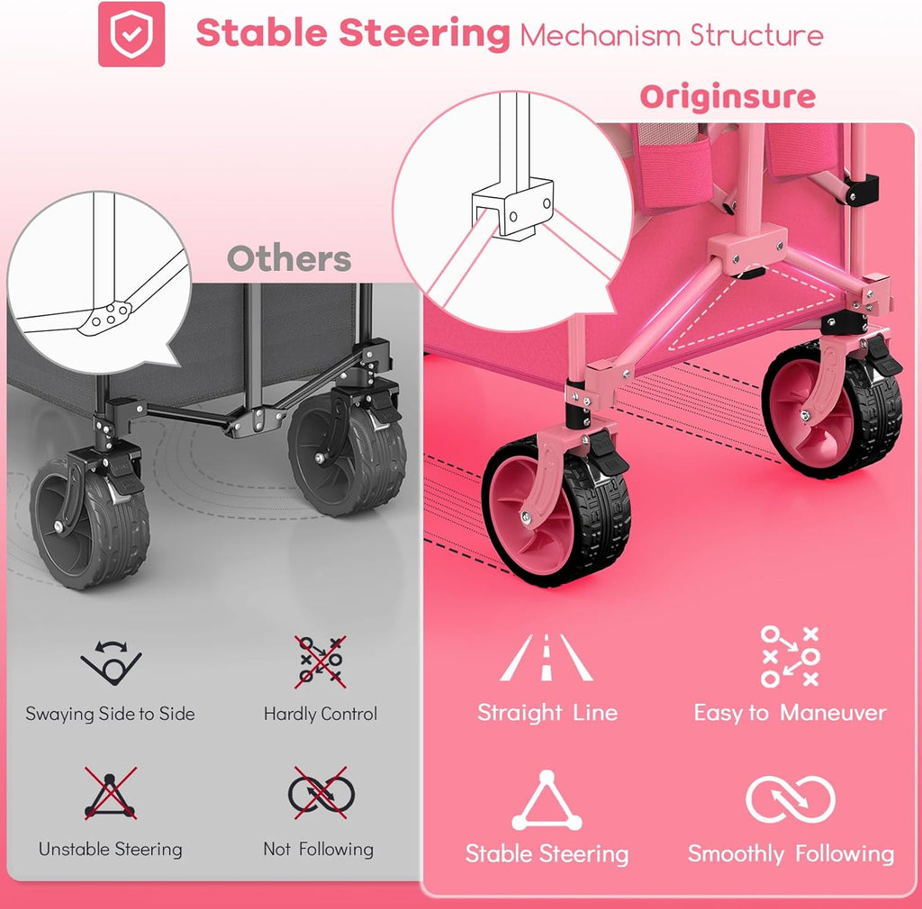 38" long foldable four-wheel stroller, foldable, 460 lb capacity, 220 liter heavy-duty folding beach stroller with large all-terrain tires wourant