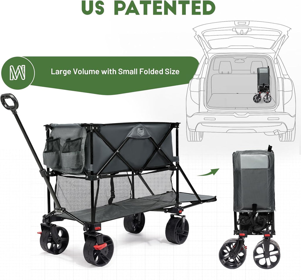 400L Large Capacity Folding Double Decker Cart with Brakes, 54 Inch Extra Long Extended Cart, 450 Pounds Heavy Duty Folding Cart wourant