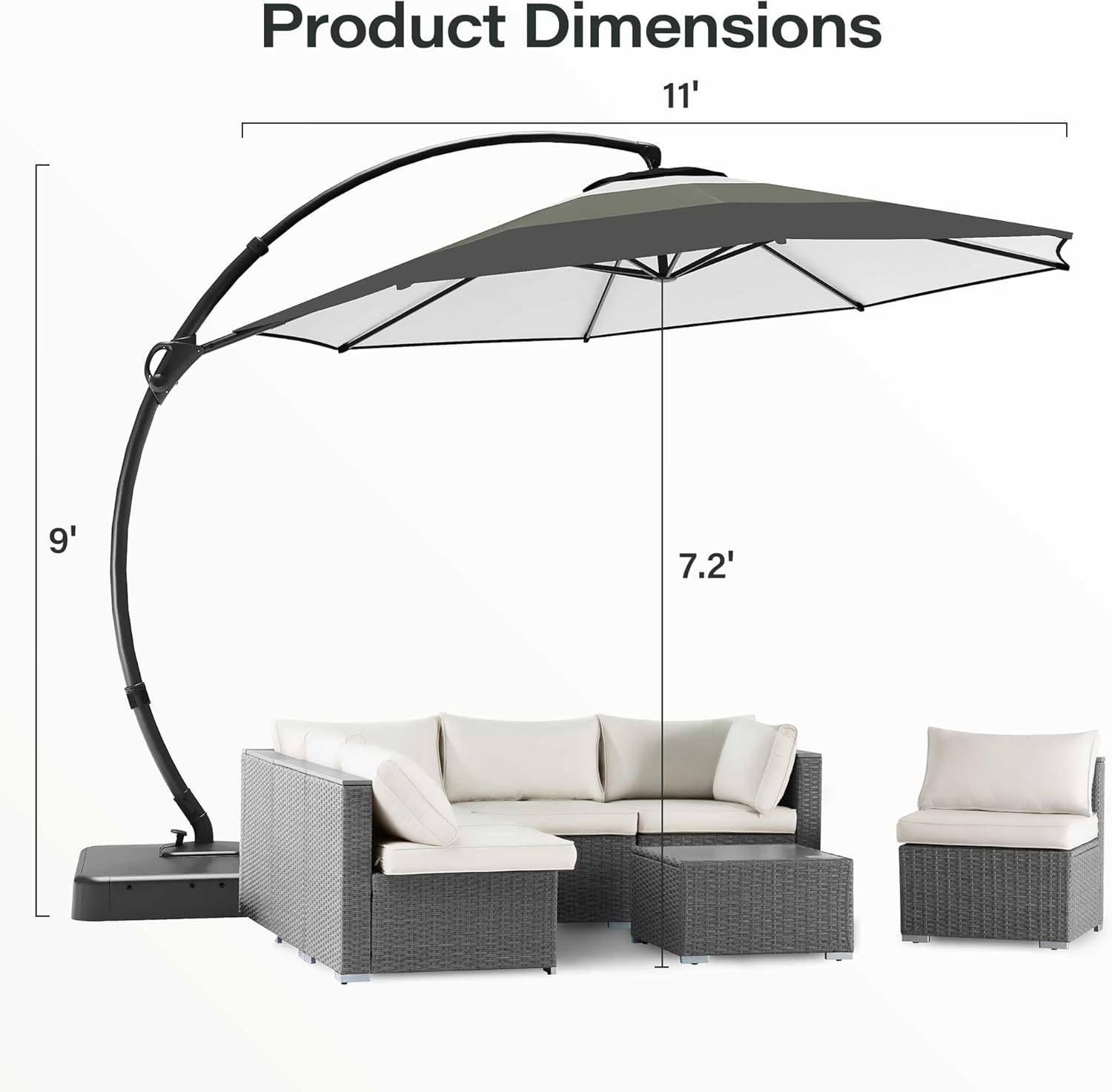 LAUSAINT HOME Outdoor Patio Umbrella with Base included, 11 FT Deluxe Curvy Cantilever Umbrella Heavy Duty Offset Hanging Umbrella with 360° Rotation for Market, Pool, Garden, Backyard, Deck (Beige) wourant