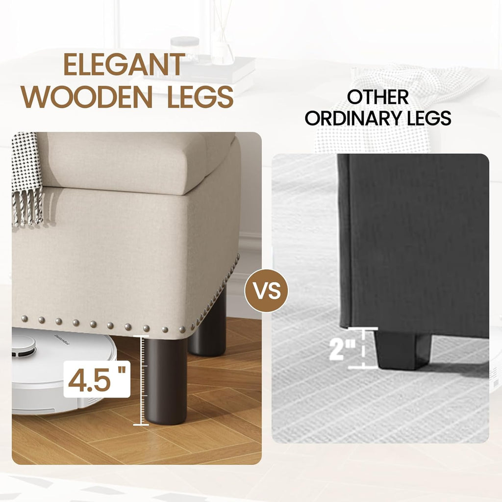 Furniliving Modern Storage Ottoman Bench, Sherpa Ottoman End of Bed Bench with Solid Wood Legs Upholstered Ottoman Benches with Storage Indoor Bench wourant