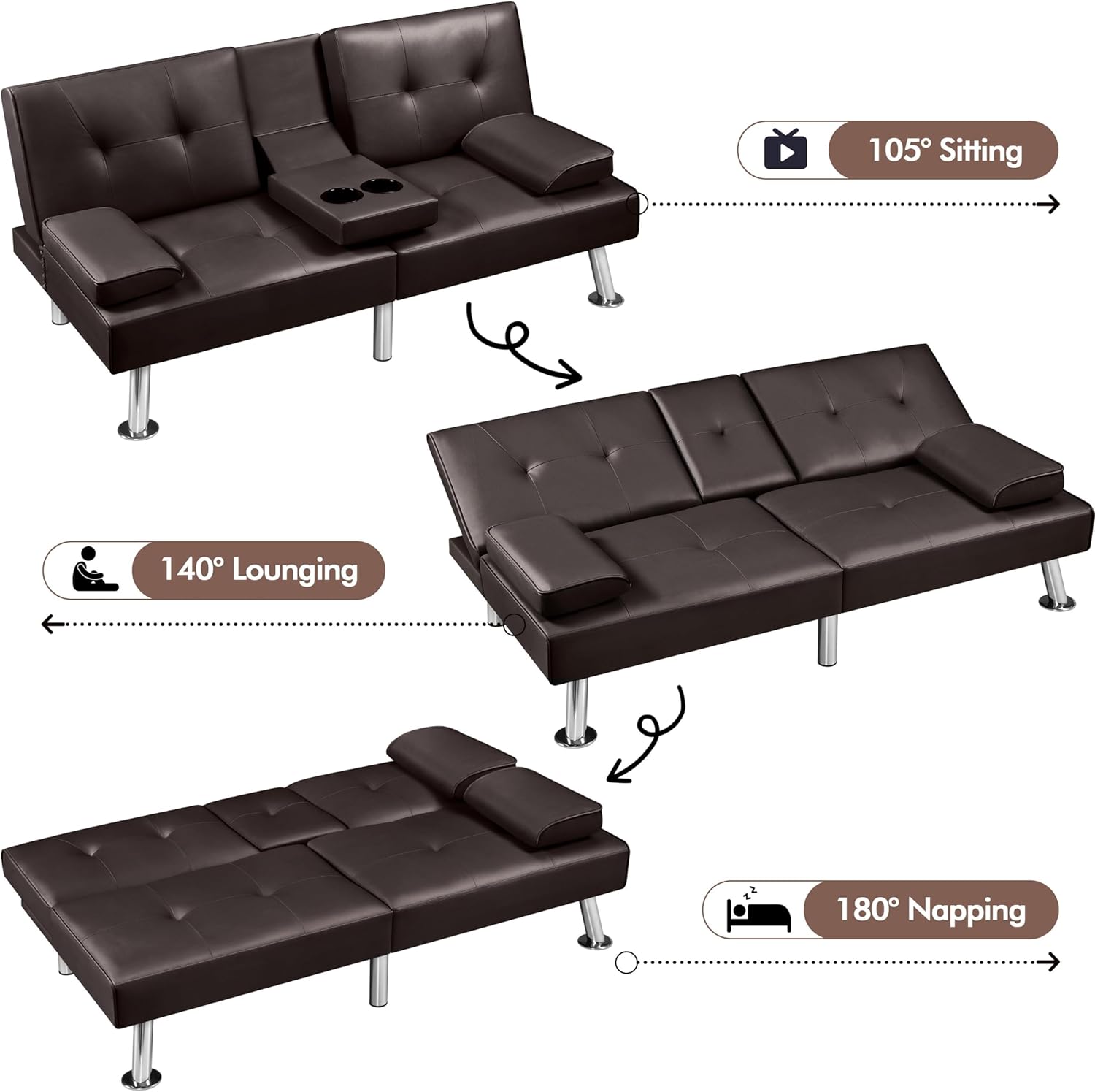 Convertible Sofa Bed Modern Imitation Leather Home Recliner Flip Double Sofa Folding Sofa Bed Guest Bed wourant