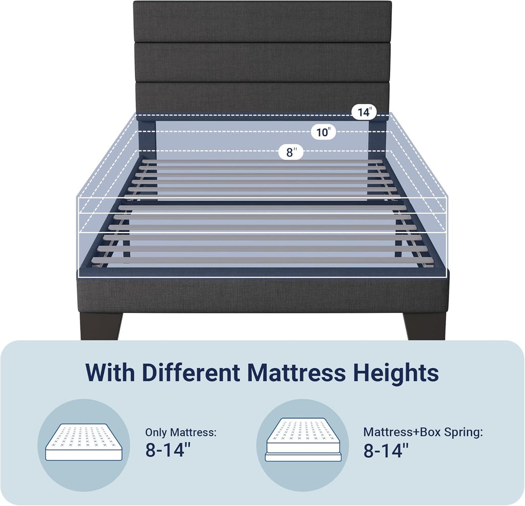 Allewie Queen Size Platform Bed Frame Fabric Upholstered Headboard Wooden Slats Support wourant