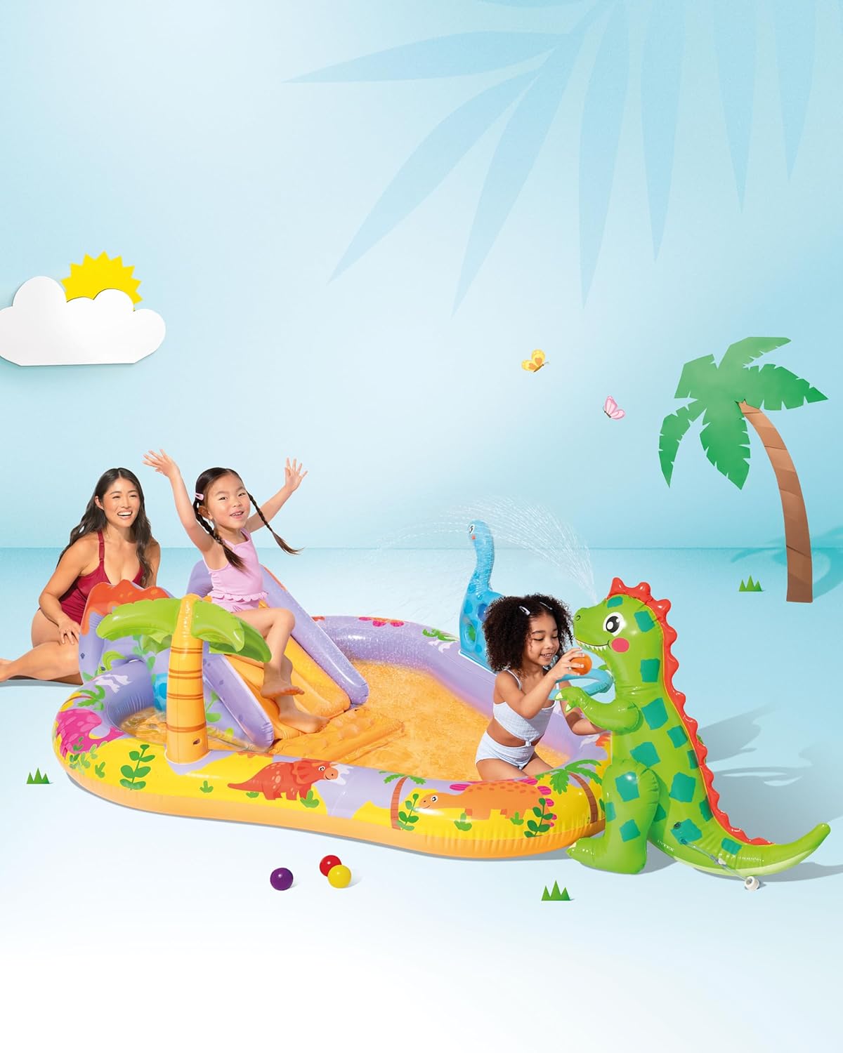 Intex 96" x 78" x 28" Inflatable Jungle Adventure Play Center Spray Kiddie Pool - Backyard Kids Water Slide, Outdoor Blow-Up Splash Pad for Toddlers wourant