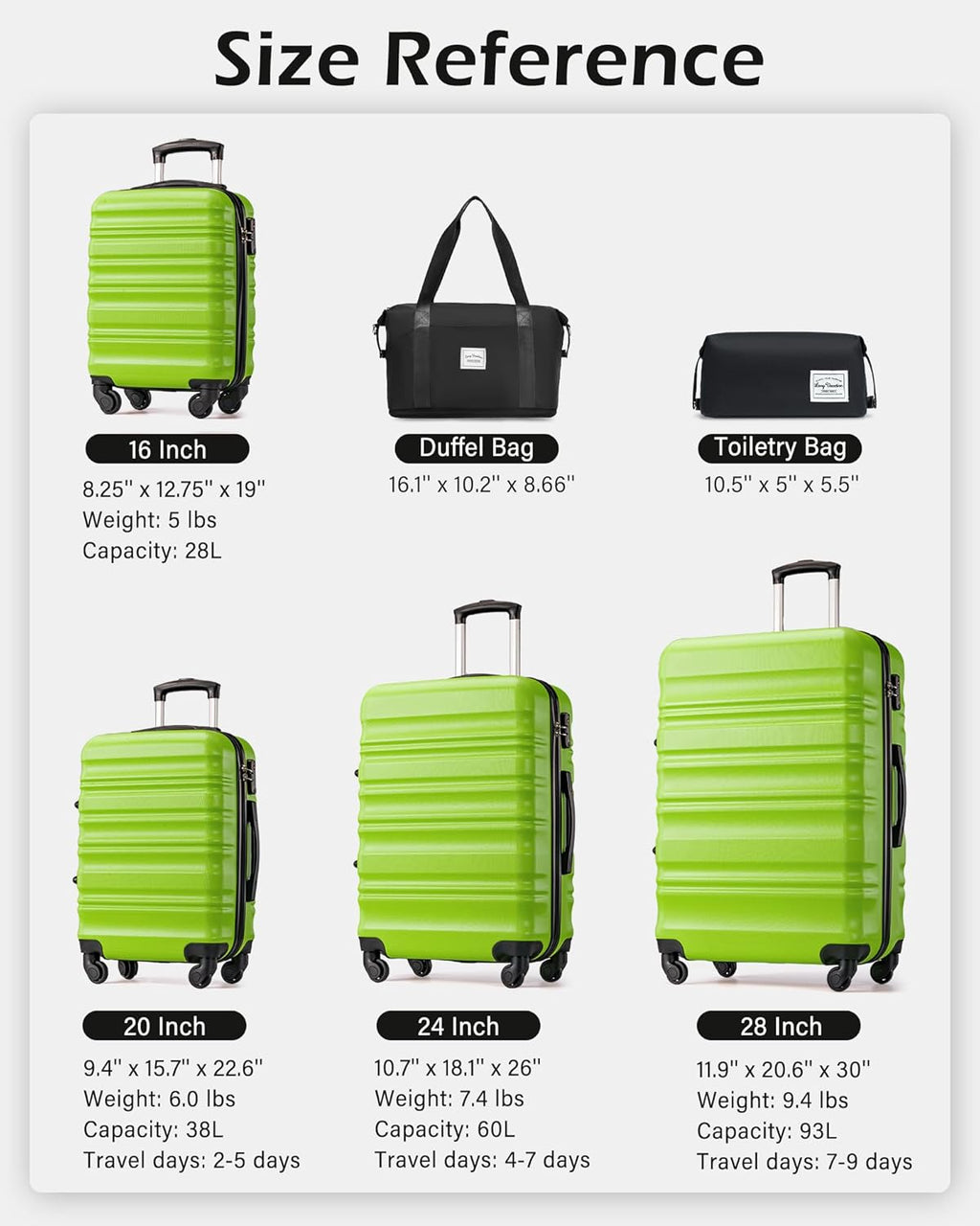 LONG VACATION 6 Piece Luggage Set Carry on Suitcase with ABS+PC hardshell, Spinner Wheels & YKK Zipper TSA Lock wourant
