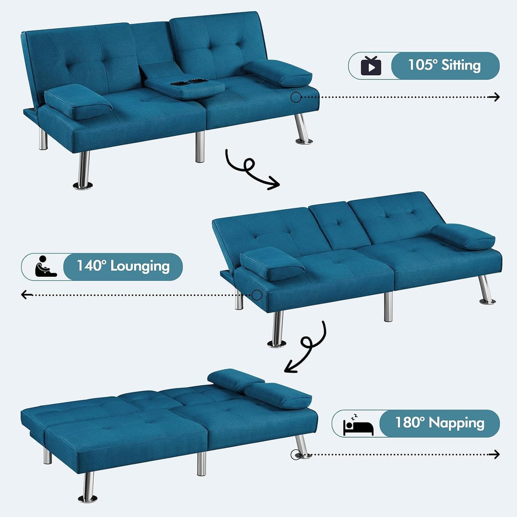 Yaheetech Convertible Sofa Bed Adjustable Couch Sleeper Modern Faux Leather Home Recliner Reversible Loveseat Folding Daybed Guest Bed, Removable Armrests, Cup Holders, 3 Angles, 772lb Capacity, Brown wourant
