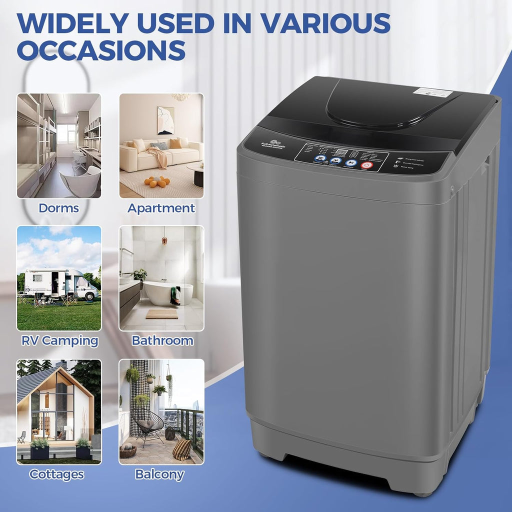 Nictemaw Portable Washing Machine, 20Lbs Capacity Full-Automatic Portable Washer Machine, 2.8Cu.ft Washer and Dryer Combo with Drain Pump, 10 Programs & 8 Water Levels for Apartment, Dorms, RV wourant