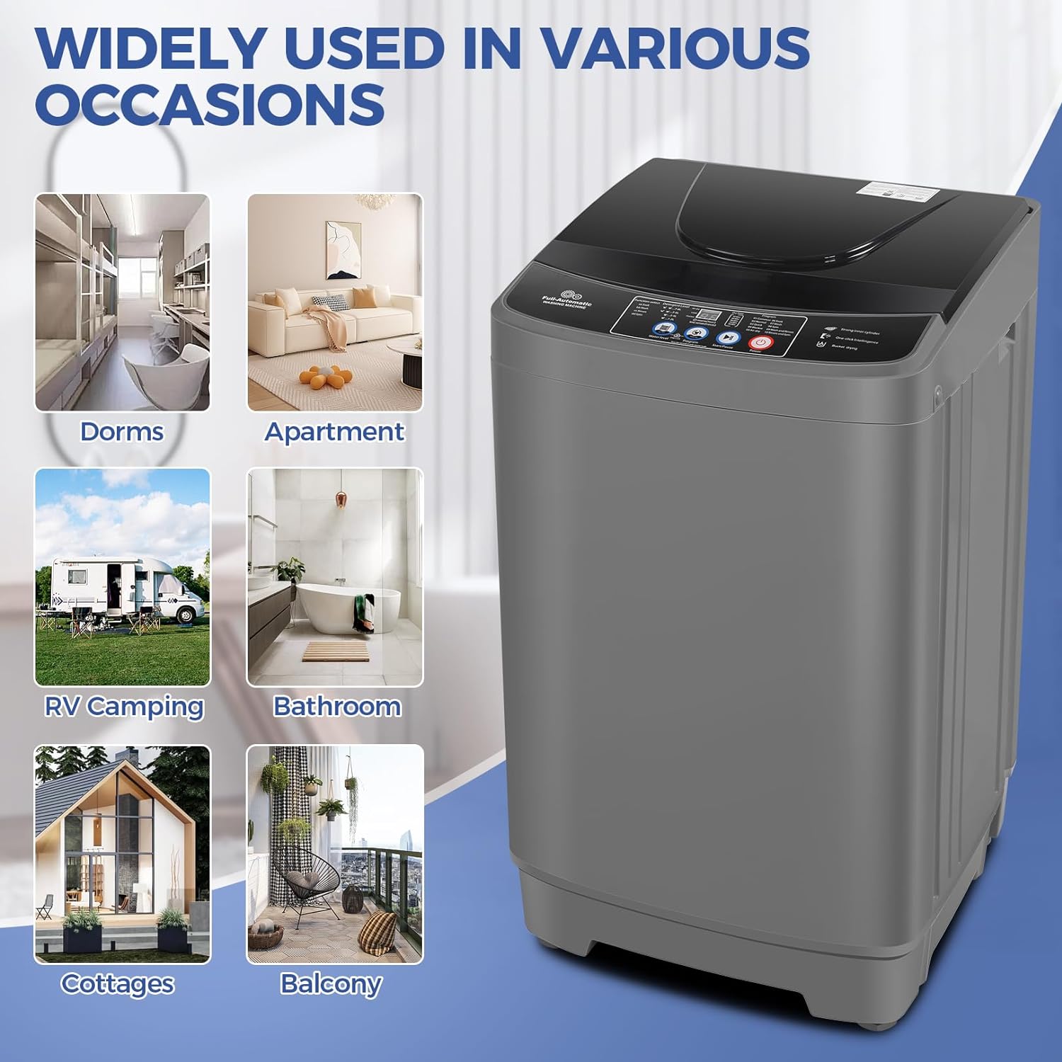 Nictemaw Portable Washing Machine, 20Lbs Capacity Full-Automatic Portable Washer Machine, 2.8Cu.ft Washer and Dryer Combo with Drain Pump, 10 Programs & 8 Water Levels for Apartment, Dorms, RV wourant