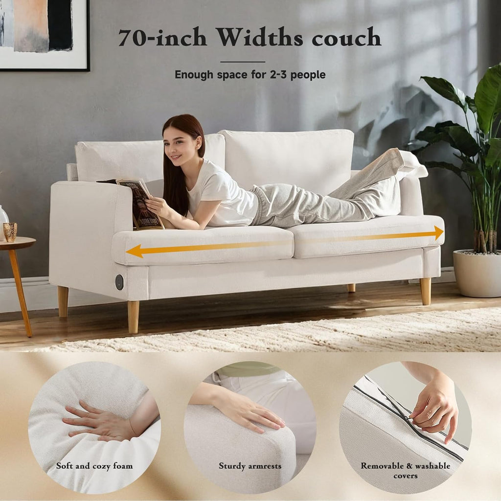 Loveseat Sofa Couch for Living Room USB Type C Ports Dark Gray Upholstered Small Couches wourant