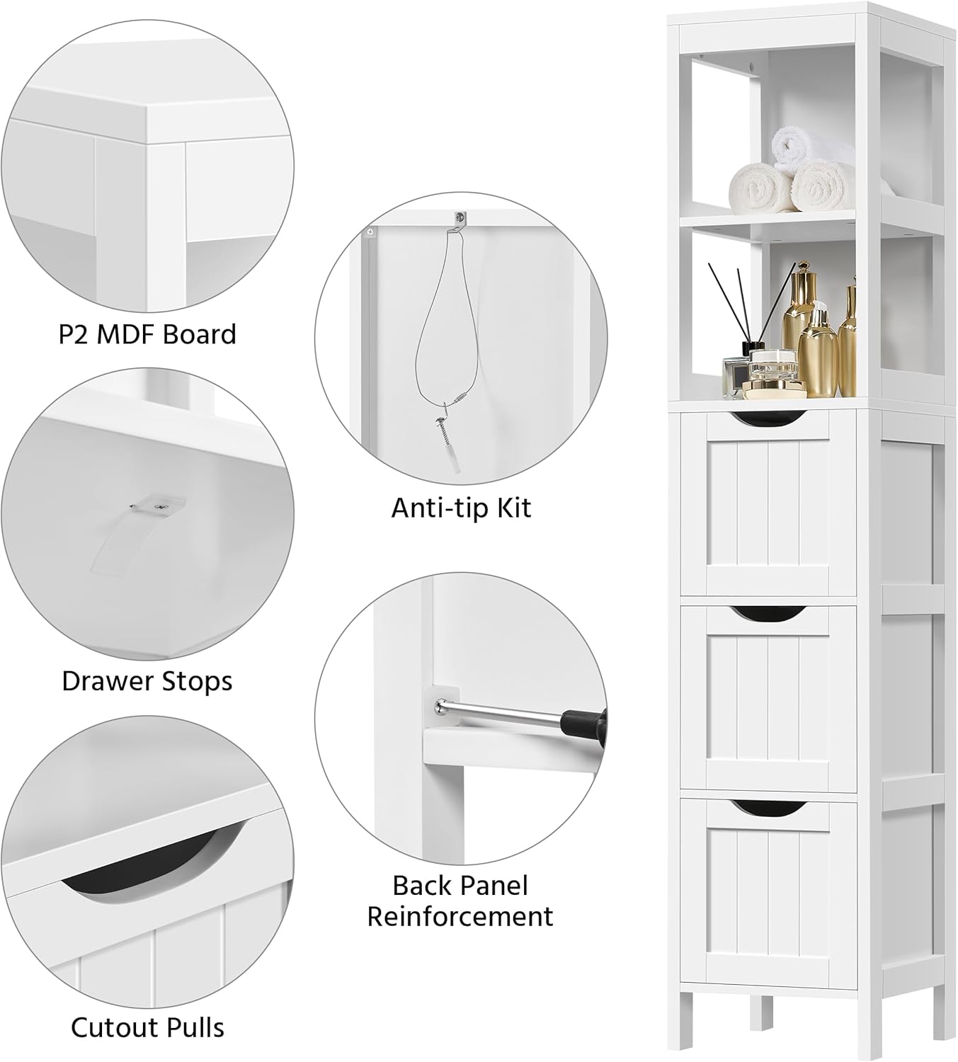 Yaheetech Bathroom Floor Cabinet, Wooden Storage Cabinet with 2 Drawers, Multifunctional Side Organizer Rack Stand Table, White wourant