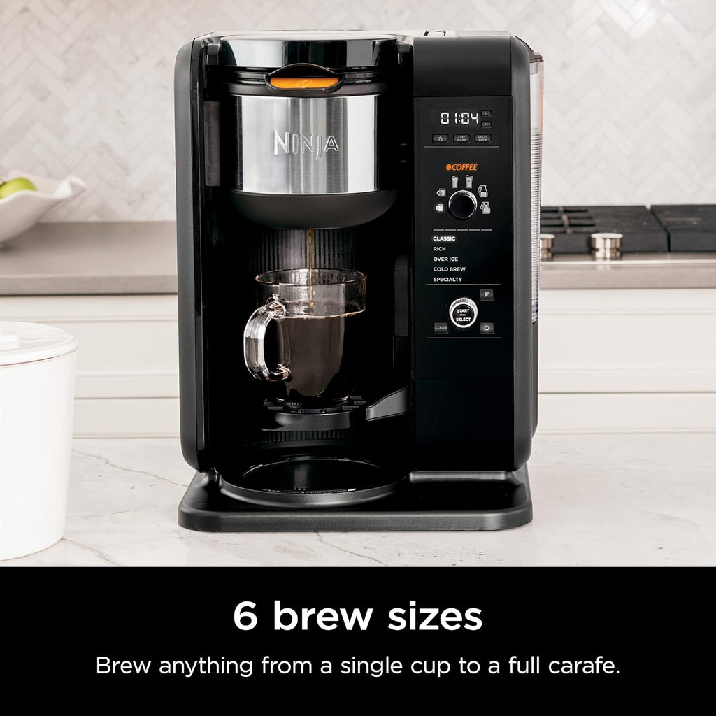 Ninja Hot and Cold Brewed System, Tea & Coffee Maker, with Auto-iQ, 6 Sizes, 5 Styles, 5 Tea Settings, 50 oz Thermal Carafe, Frother, Coffee & Tea Baskets, Dishwasher Safe Parts, Black, CP307 wourant