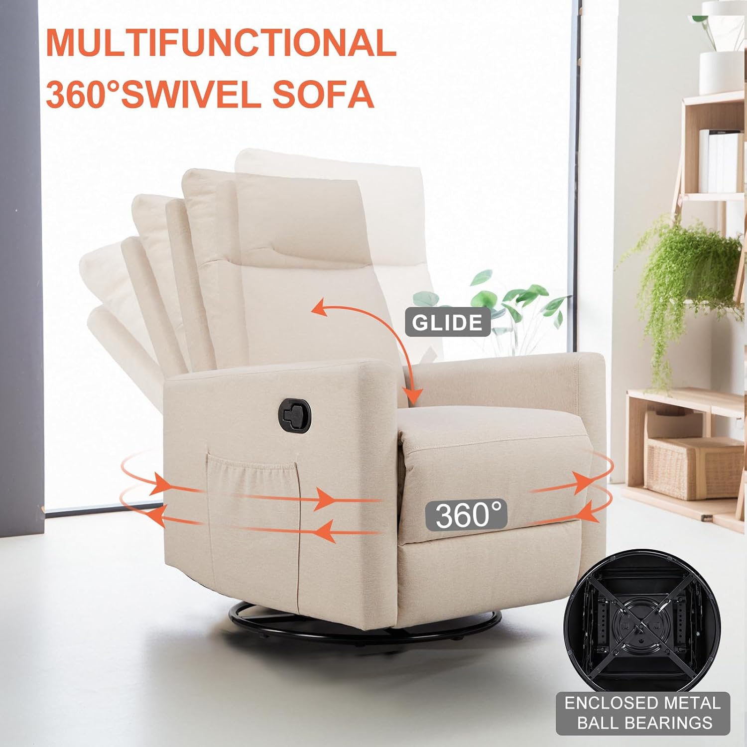 Sweetcrispy Massage Recliner Chair for Adults, Adjustable Home Theater Seating with Lumbar Support for Living Room, Modern Fabric Reclining, Light Grey wourant