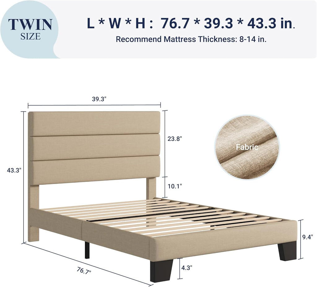 Allewie Queen Size Platform Bed Frame Fabric Upholstered Headboard Wooden Slats Support wourant