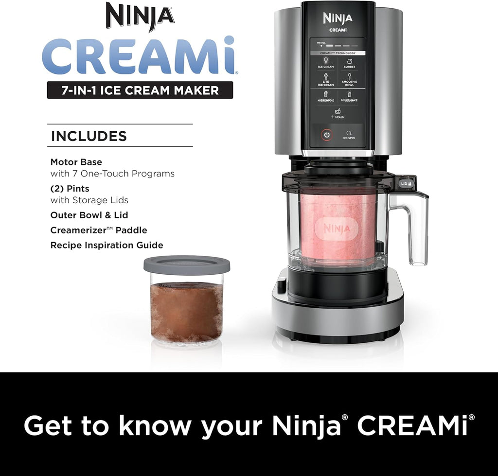 Ninja NC301 CREAMi Ice Cream Maker, for Gelato, Mix-ins, Milkshakes, Sorbet, Smoothie Bowls & More, 7 One-Touch Programs, with (2) Pint Containers & Lids, Compact Size, Perfect for Kids, Silver wourant