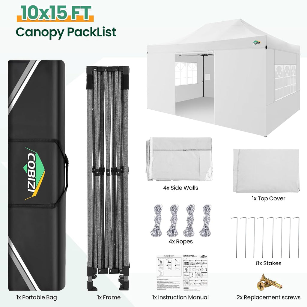 COBIZI 10x20 Heavy Duty Pop up Canopy Tent with 6 sidewalls Easy Up Commercial Outdoor Canopy Wedding Party Tents for Parties All Season Wind & Waterproof Gazebo with Roller Bag,Black(Frame Thickened) wourant