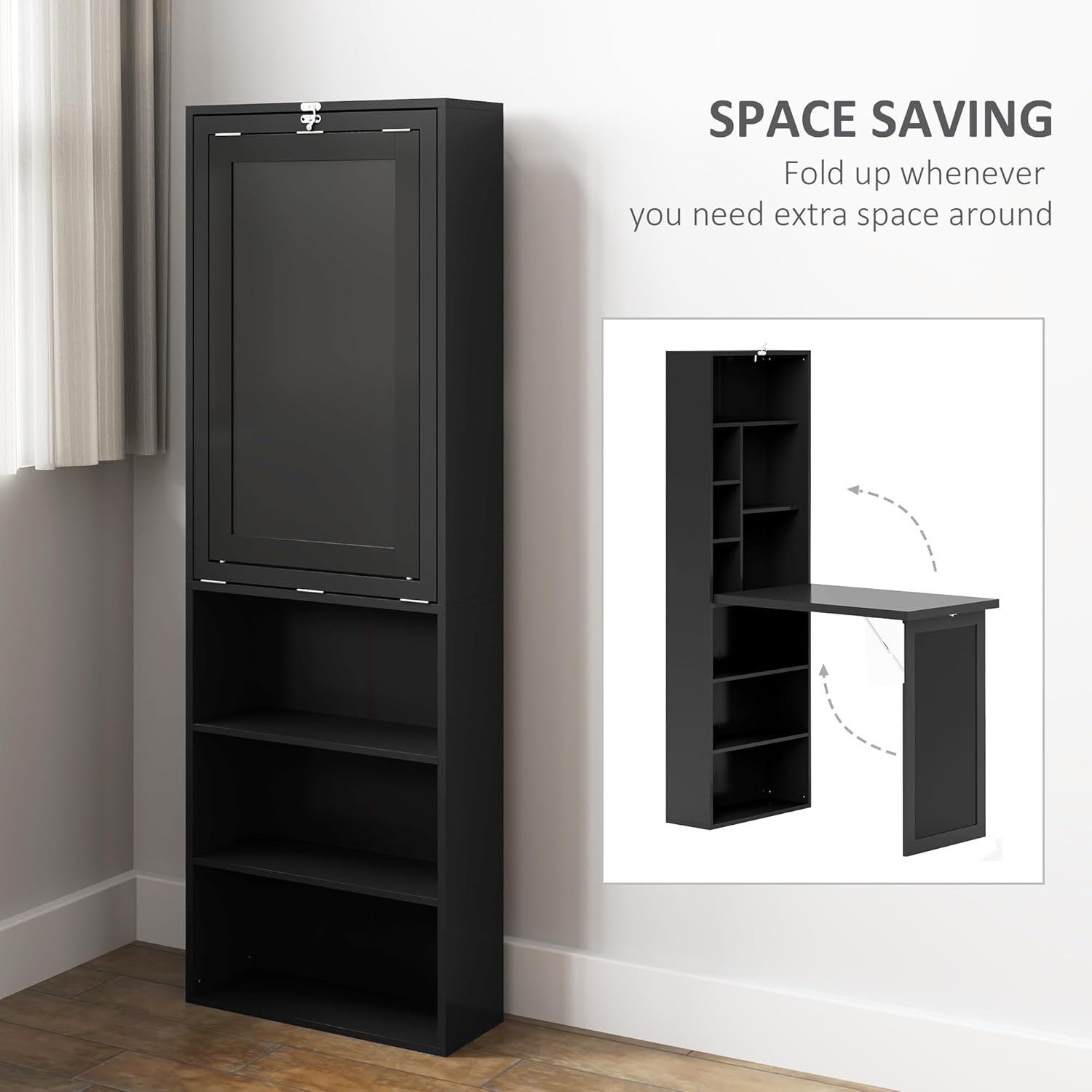 Folding convertible writing desk, wall mounted desk cabinet, multifunctional home office workstation wourant
