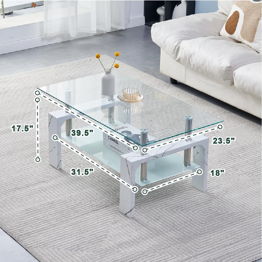 Living Room Rectangle Coffee Table, Tea Table Suitable for Waiting Room, Modern Side Coffee Table with Wooden Leg, Glass Tabletop wourant