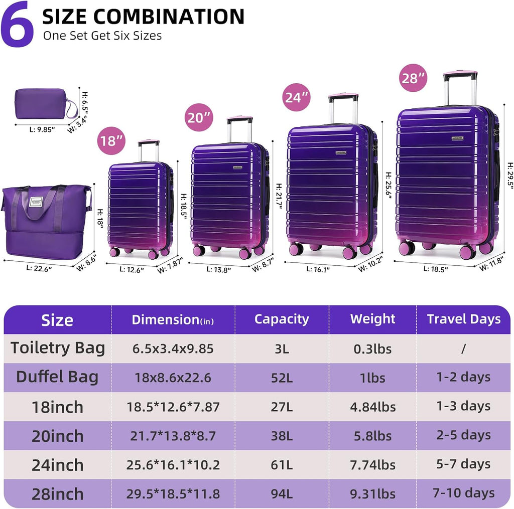 6-piece luggage set, expandable hardshell suitcase set with spinner wheels, lightweight rolling luggage set wourant