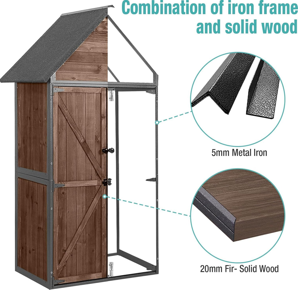 Sheds Outdoor Storage Garden Shed with Metal Frame Structure and Adjustable Shelves wourant
