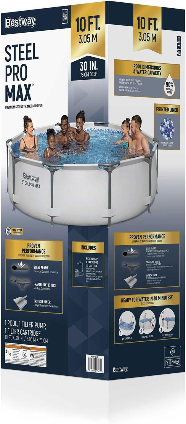 Steel Pro MAX 10 Foot x 30 Inch Round Metal Frame Above Ground Outdoor Backyard Swimming Pool Set with 330 GPH Filter Pump wourant
