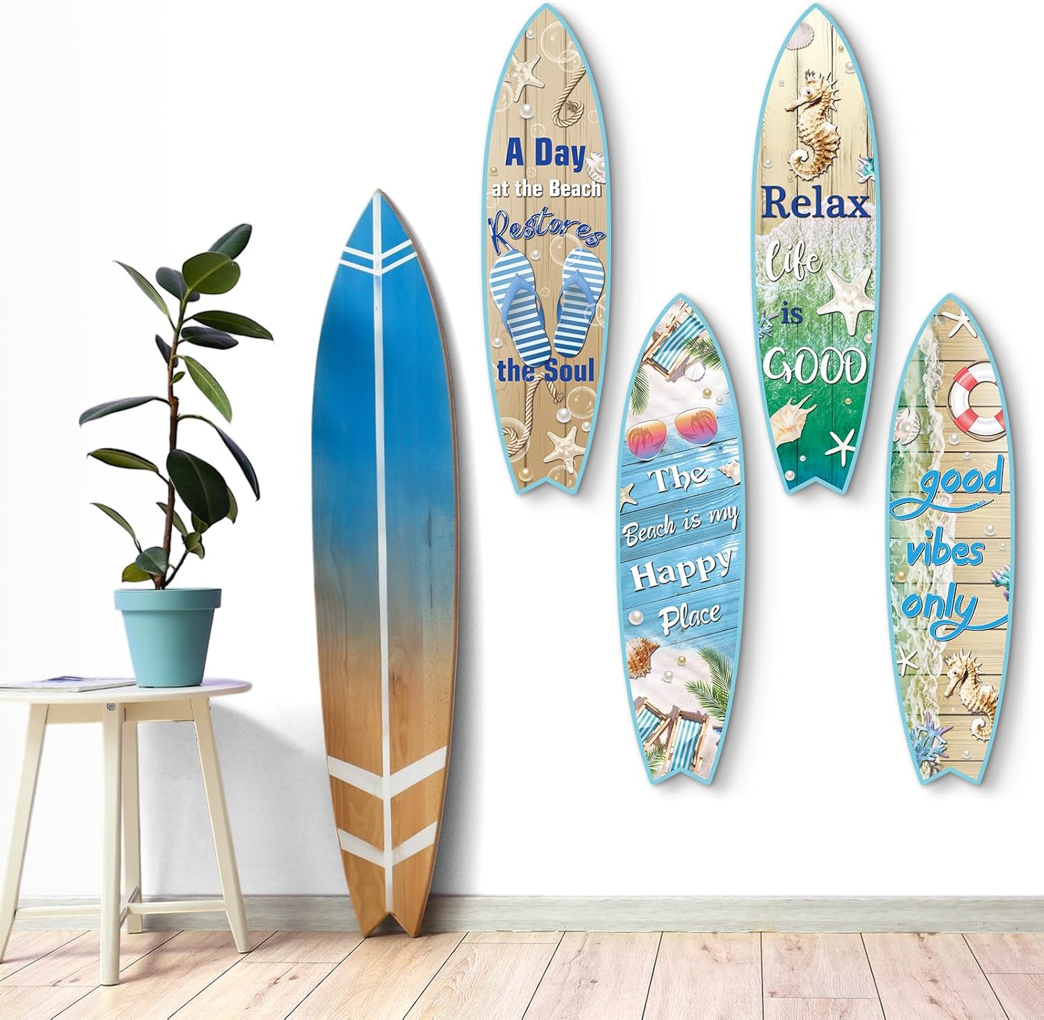 Blulu 4 Pcs Surfboard Wall Decor Surfboard Wall Hanging Sign Wooden Beach Decoration Summer Theme Decor Hawaiian Luau Party Decoration for Home Bar Aloha Tropical Birthday Party(Tiki) wourant