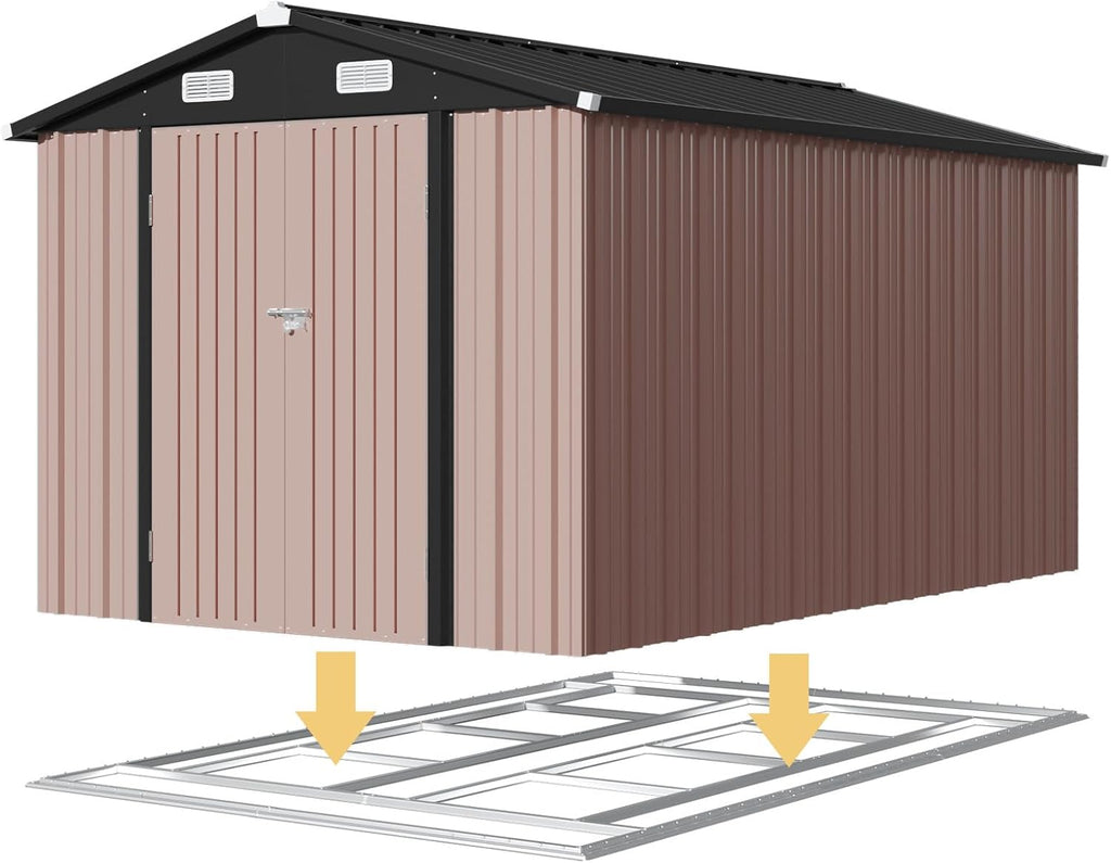 Aoxun 6.2x4 FT Shed Outdoor Storage Shed Metal Garden Shed Slooping Roof Tool Shed Bike Shed wourant