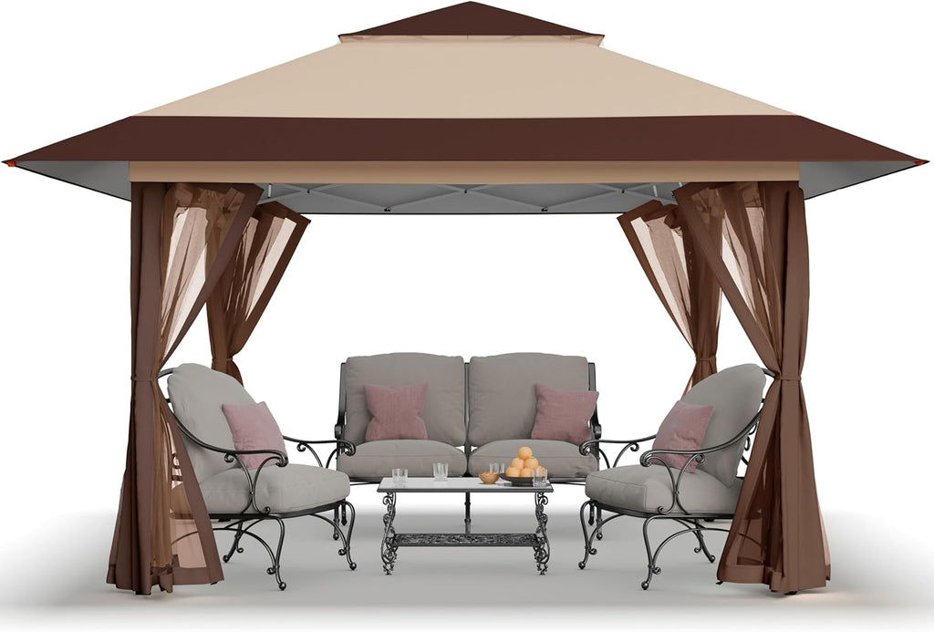 CROWN SHADES 13x13 Pop Up Gazebo, Canopy Tent, Gazebos on Clearance - Outdoor Gazebo for Backyard & Patio Furniture - Carpa Pop Up Tent with Wheeled STO-N-Go Cover Bag (White) wourant