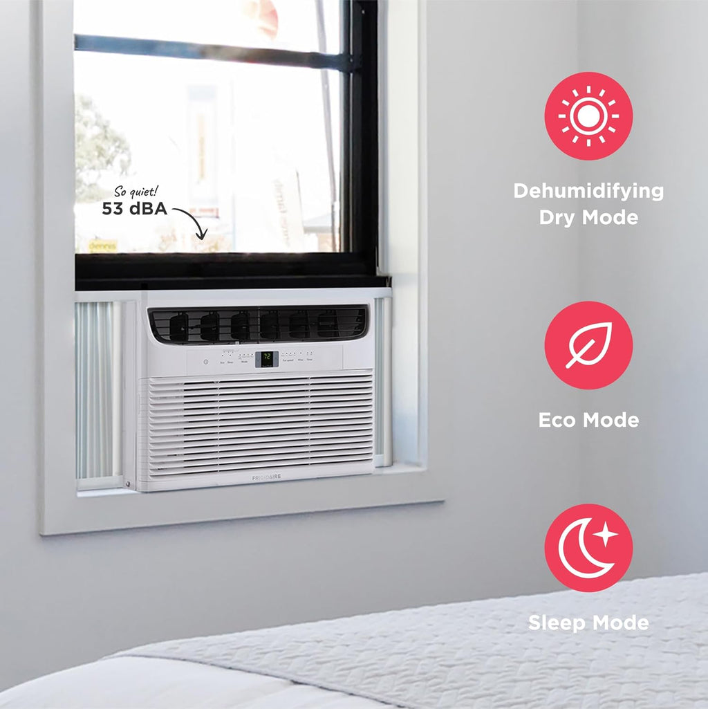 Frigidaire 5,000 BTU Window Air Conditioner with Remote Control, Cools Up to 150 Sq. Ft., Quiet Operation, Eco Mode, 3 Fan Speeds, Auto Restart, White wourant