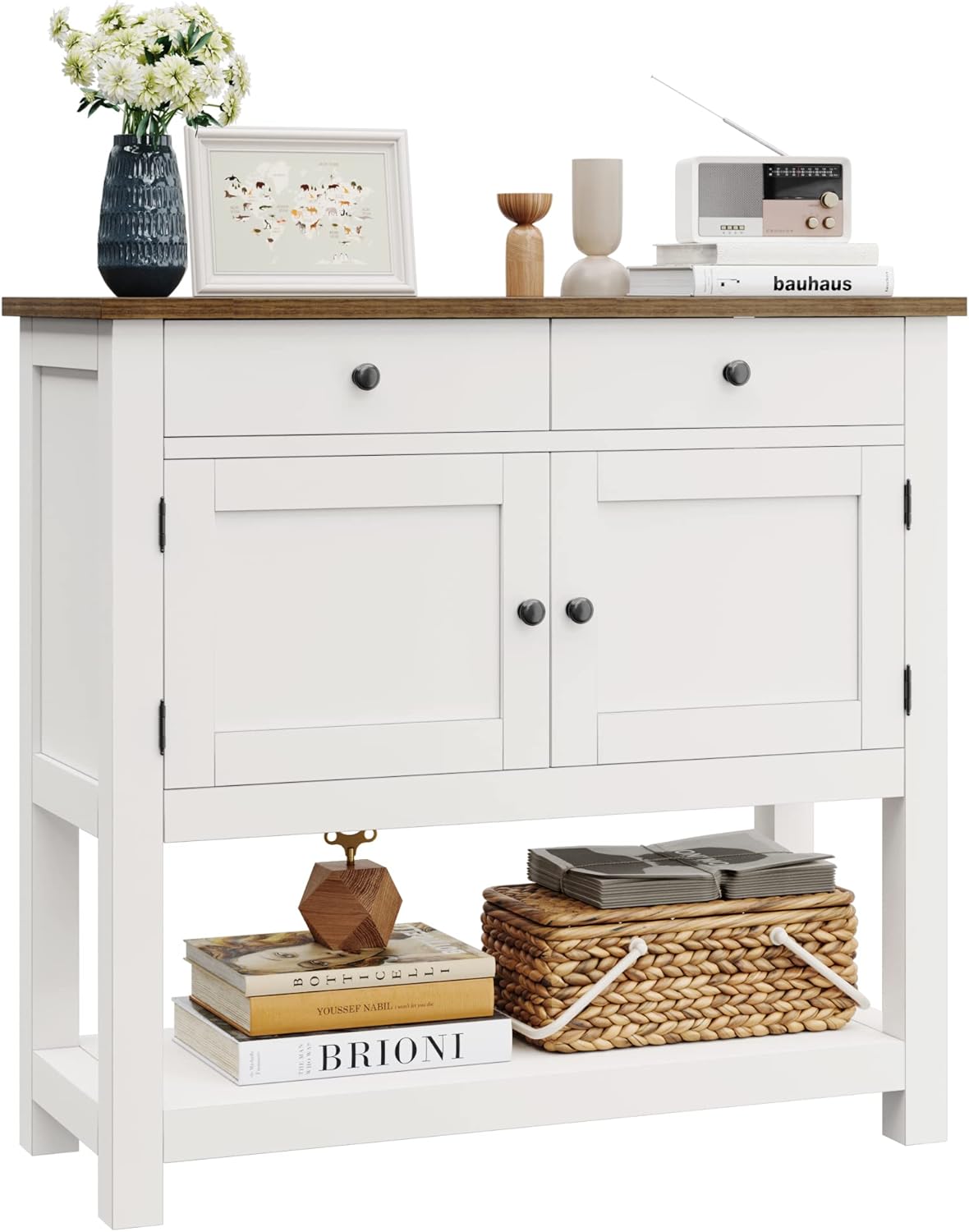 Farmhouse style console table coffee bar, entry table with storage rack, sofa table buffet sideboard wourant
