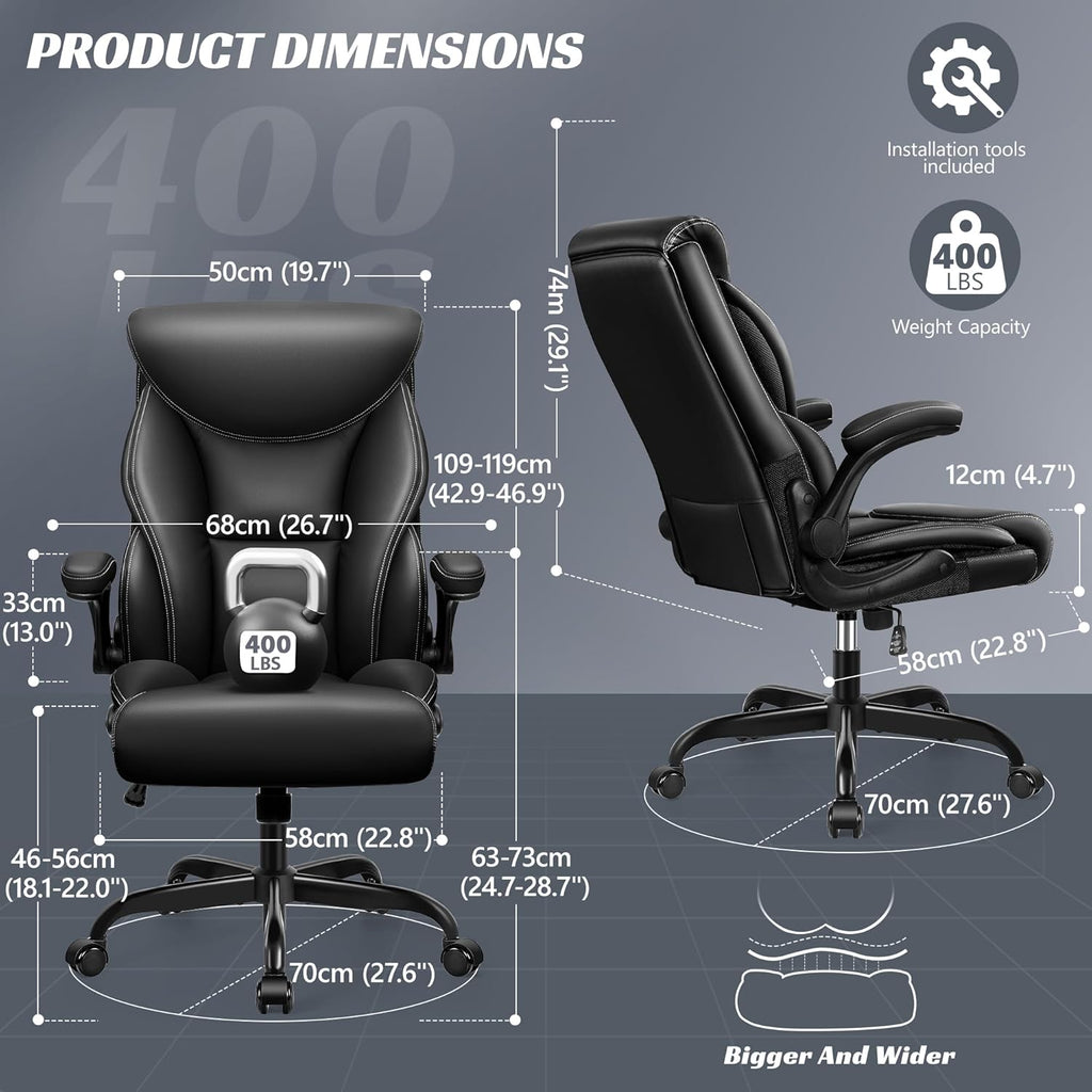 Office Chair Large High-Foot Computer Desk Chair, Breathable Leather Chair Lumbar Support Rotating Computer Chair wourant