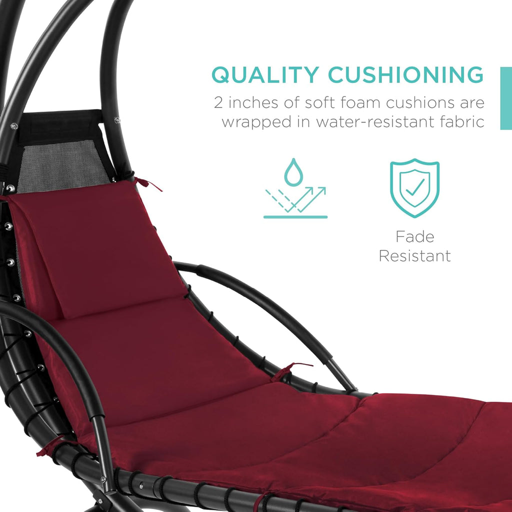 Best Choice Products Outdoor Hanging Curved Steel Chaise Lounge Chair Swing w/Built-in Pillow and Removable Canopy - Teal wourant