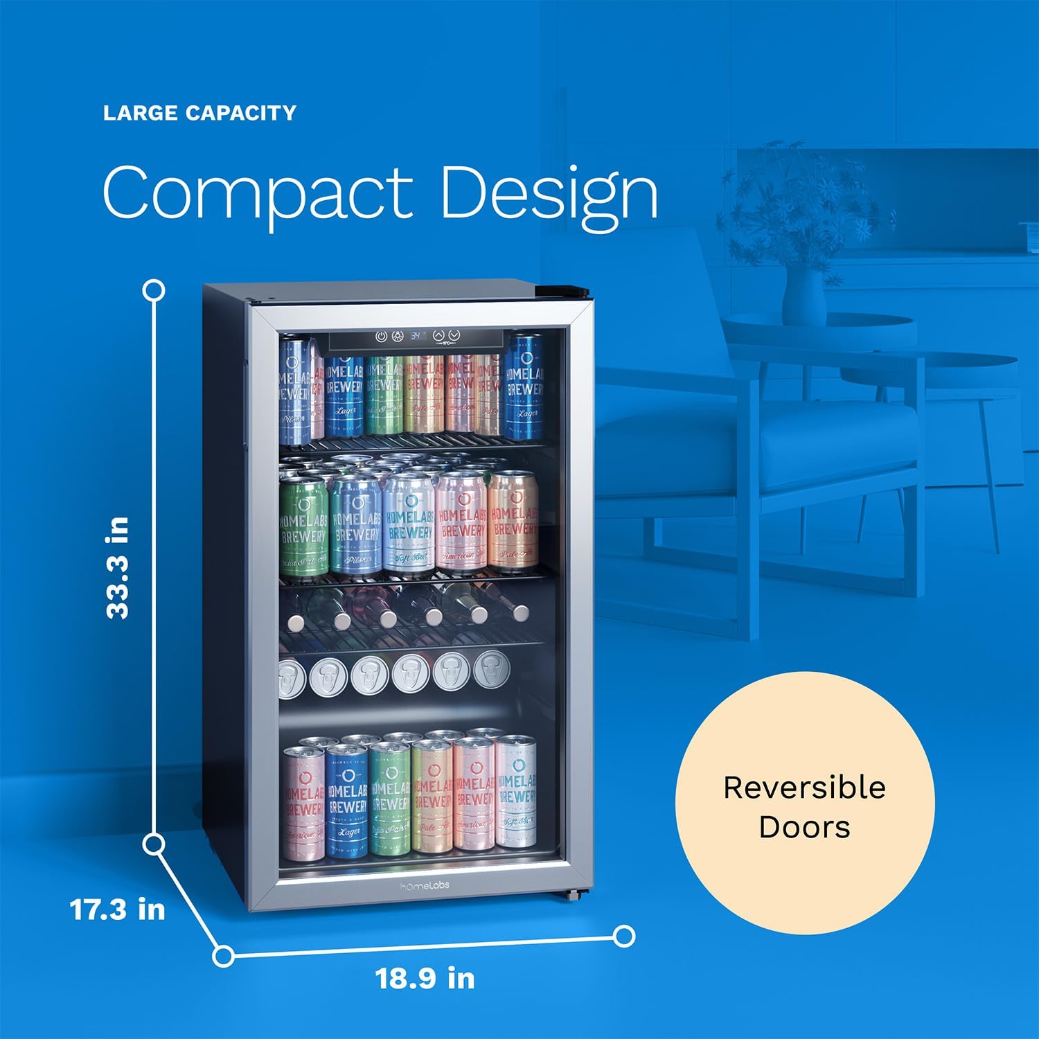 hOmeLabs Beverage Refrigerator and Cooler - Mini Fridge with Glass Door for Soda Beer or Wine - 120 Cans Capacity - Small Drink Dispenser Machine for Office or Bar with Adjustable Removable Shelves wourant