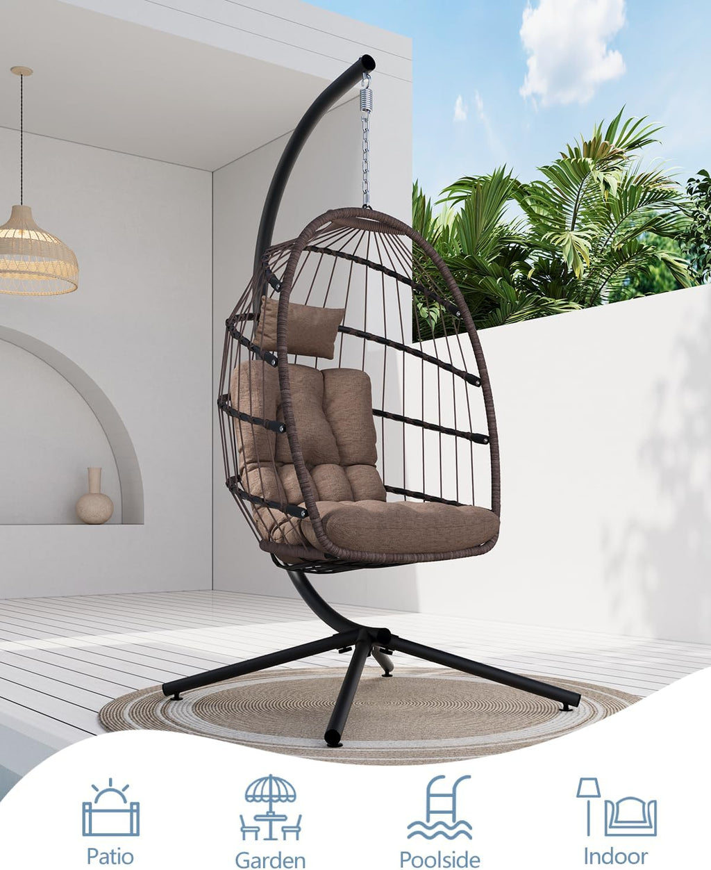 SWITTE Egg Chair Outdoor Indoor Wicker Hanging Egg Swing Chair 350lbs Capacity for Patio wourant