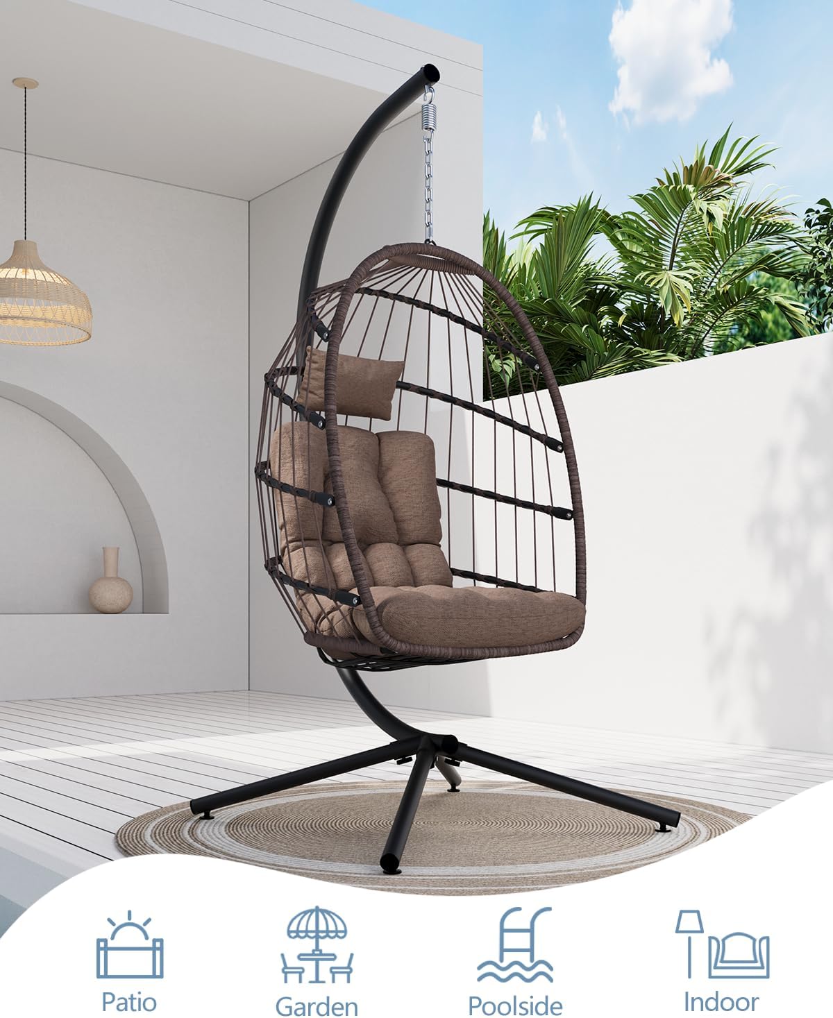 SWITTE Egg Chair Outdoor Indoor Wicker Hanging Egg Swing Chair 350lbs Capacity for Patio wourant