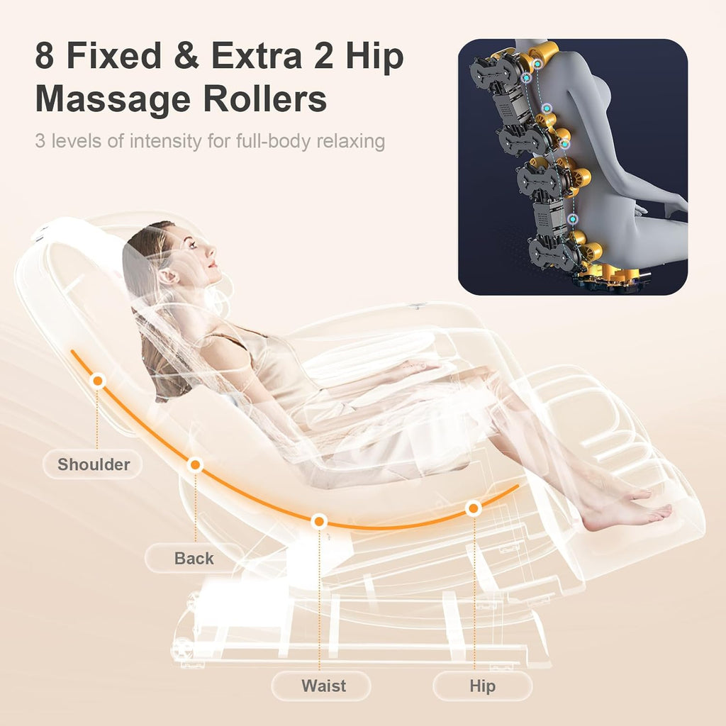 2025 Massage Chair Full Body, Zero Gravity Massage Chair with 10 Fix Rollers, Heating, Foot Massage, Auto Modes, Bluetooth Speaker, Touch Screen Controller (Brown Premium) wourant