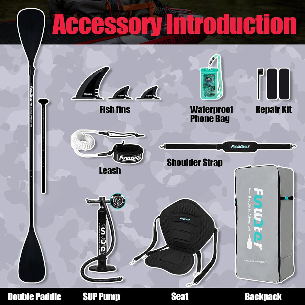 FunWater Inflatable Stand Up Paddle Board with Premium SUP Paddle Accessories, Non-Slip EVA Deck, 11'/10'6' Paddle wourant