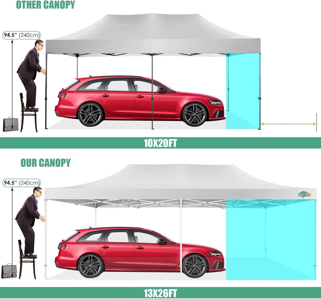 COBIZI 10x20 Heavy Duty Pop up Canopy Tent with 6 sidewalls Easy Up Commercial Outdoor Canopy Wedding Party Tents for Parties All Season Wind & Waterproof Gazebo with Roller Bag,Black(Frame Thickened) wourant