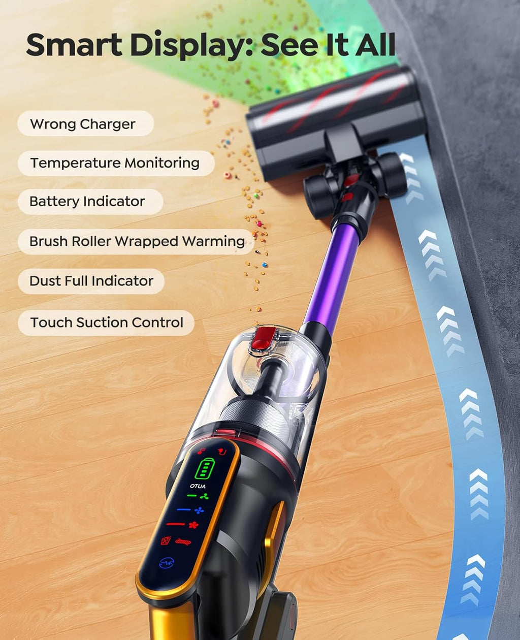 Cordless Vacuum Cleaner 55KPa 650W 70Mins Stick Vacuum Cleaners for Home with Pet Brush, 3.3Ft Hose, Wall Mount Charging, Auto Mode, Touchscreen, Self-Standing Vacuum for Pet Hair/Carpet/Car, Ultra10 woonhhop