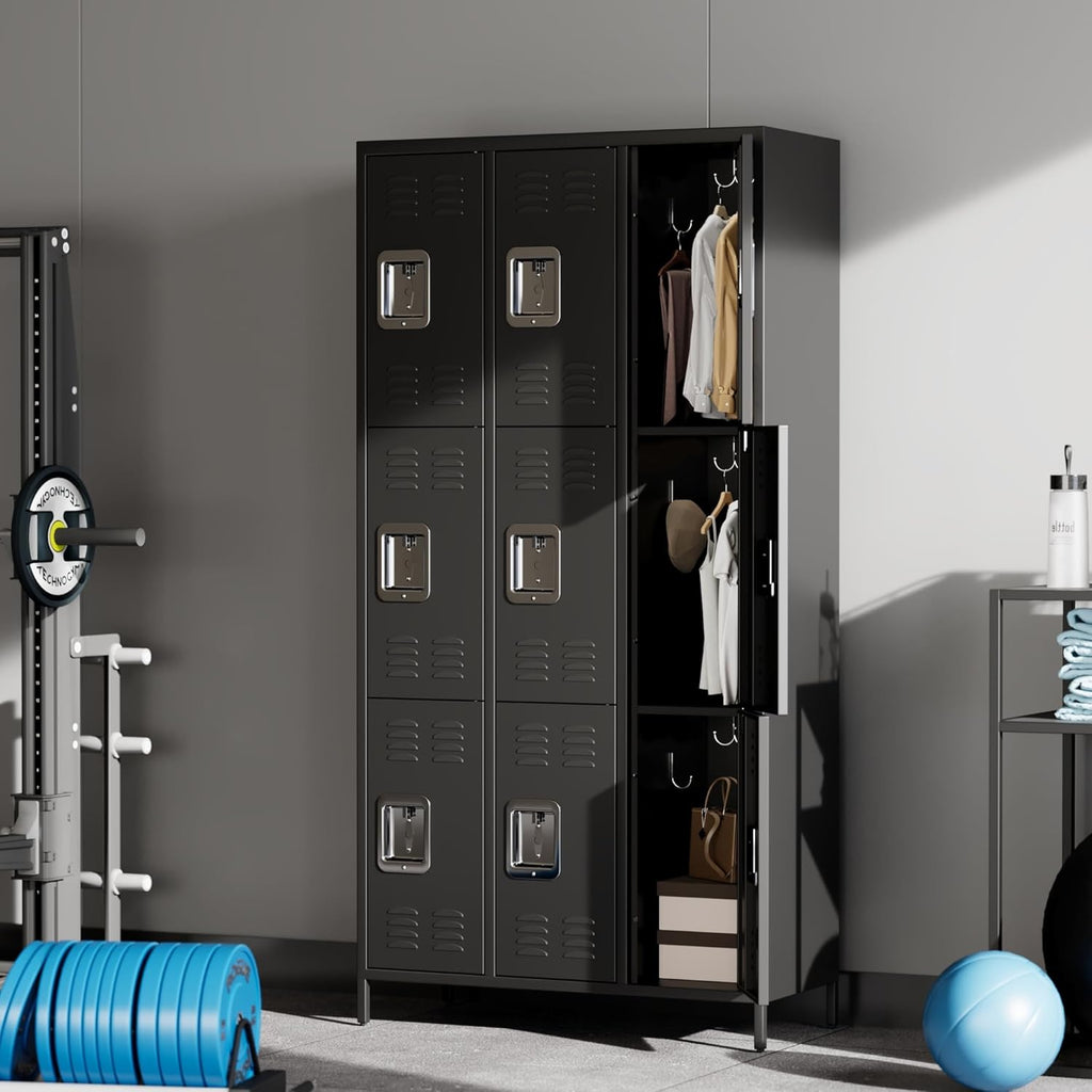 GAOMON Locker for Employees, 6 Doors Locker Cabinet with Hooks, Storage Locker for Home, Office, Gym, School, Assembly Required, Black wourant