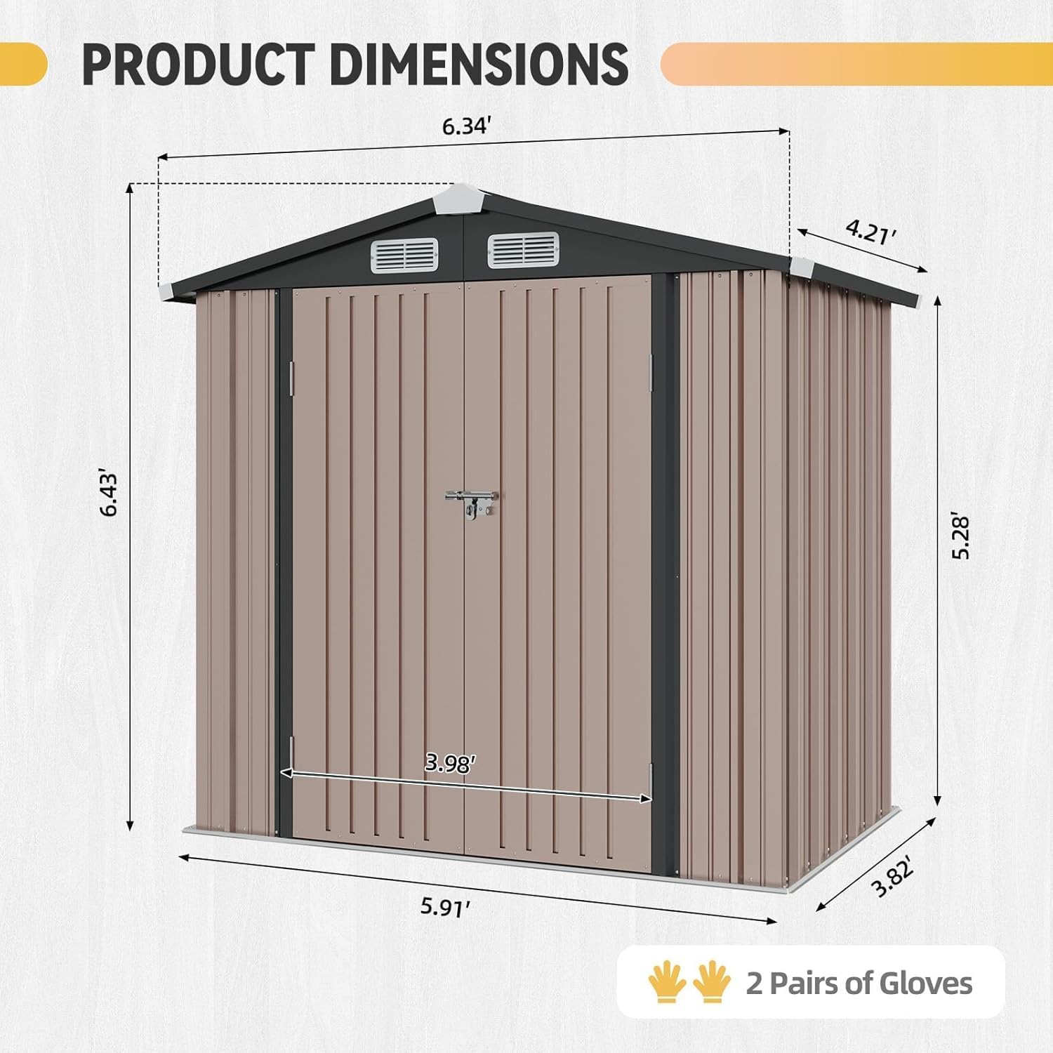 Aoxun 7.4x5.3FT Shed with Floor Galvanized Steel Outdoor Storage Shed Metal Garden Shed wourant