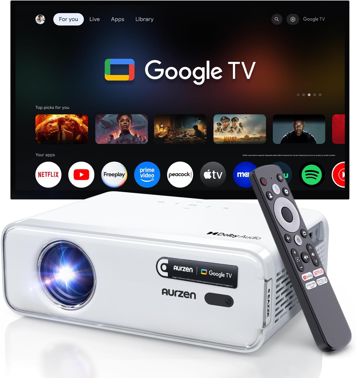 Aurzen EAZZE D1 Smart Projector with WiFi and Bluetooth, Officially-Licensed APP wourant