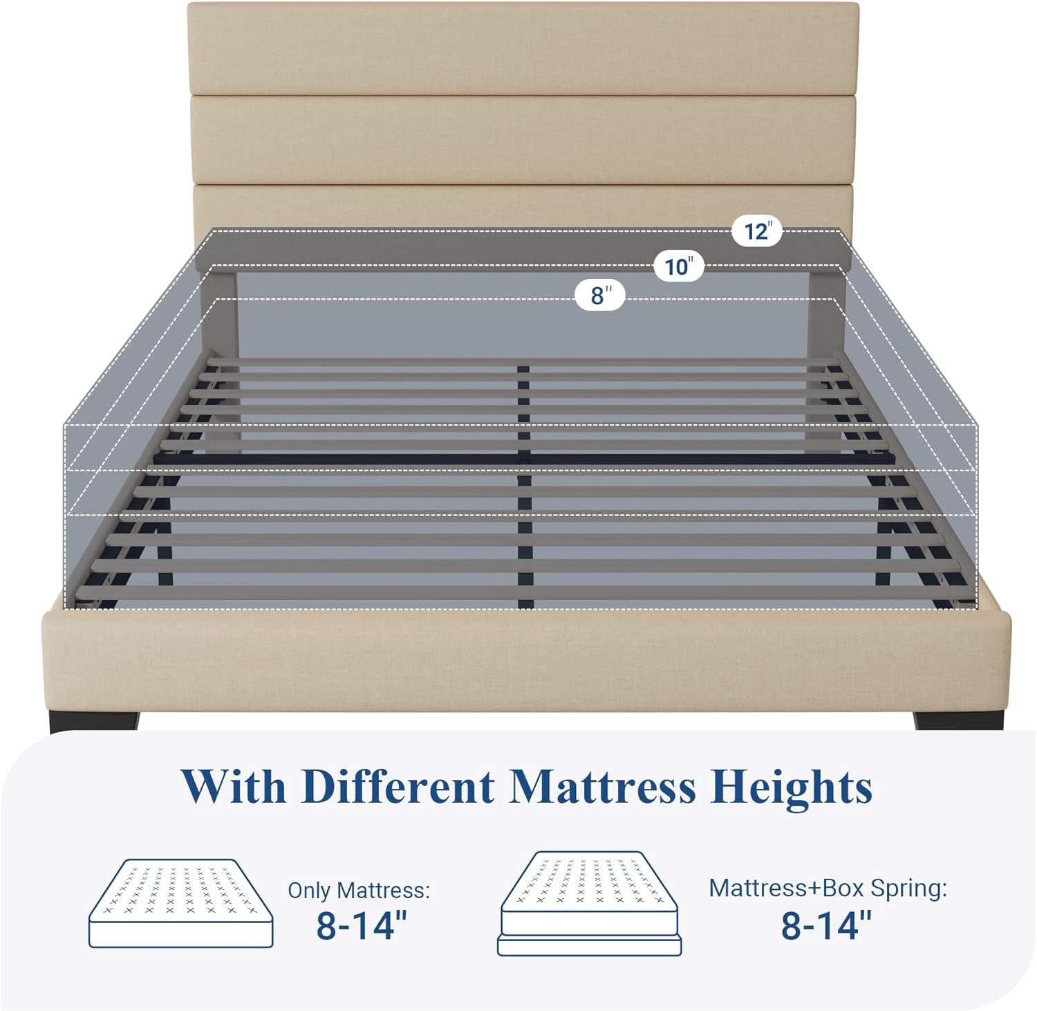 Allewie Queen Size Platform Bed Frame Fabric Upholstered Headboard Wooden Slats Support wourant