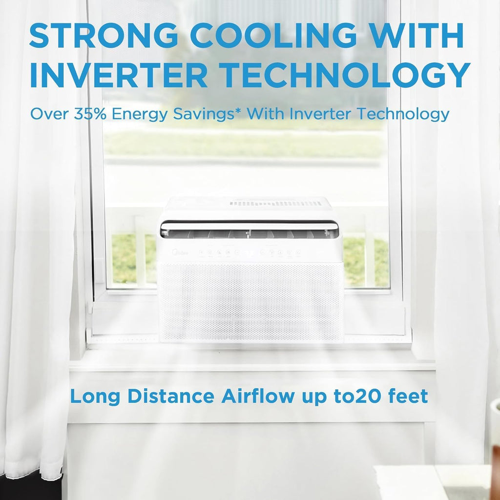 Midea 12,000 BTU U-Shaped Smart Inverter Window Air Conditioner - Cools up to 550 square feet, ultra-quiet, saves 35% energy wourant