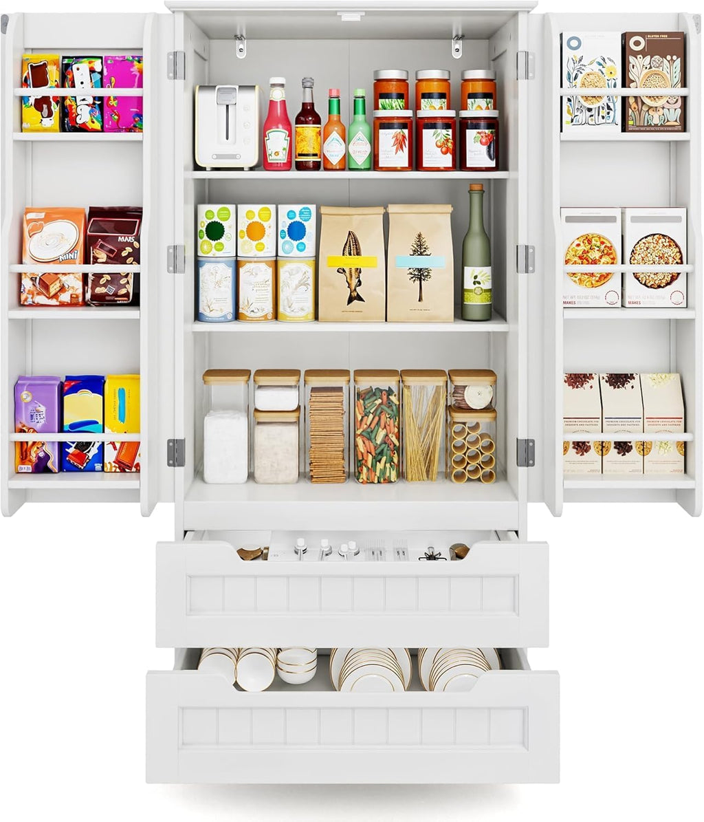 Gizoon Kitchen Pantry Cabinet with Drawers Freestanding Bathroom Storage Cabinet with Doors and Shelves, 47 Inch Small Pantry Cabinet wourant